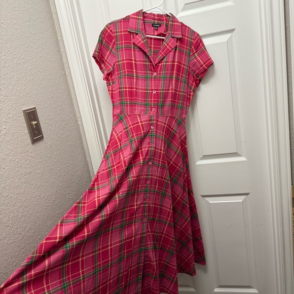 J. Peterman Pink Plaid Midi Dress vintage dress - Picture 3 of 8